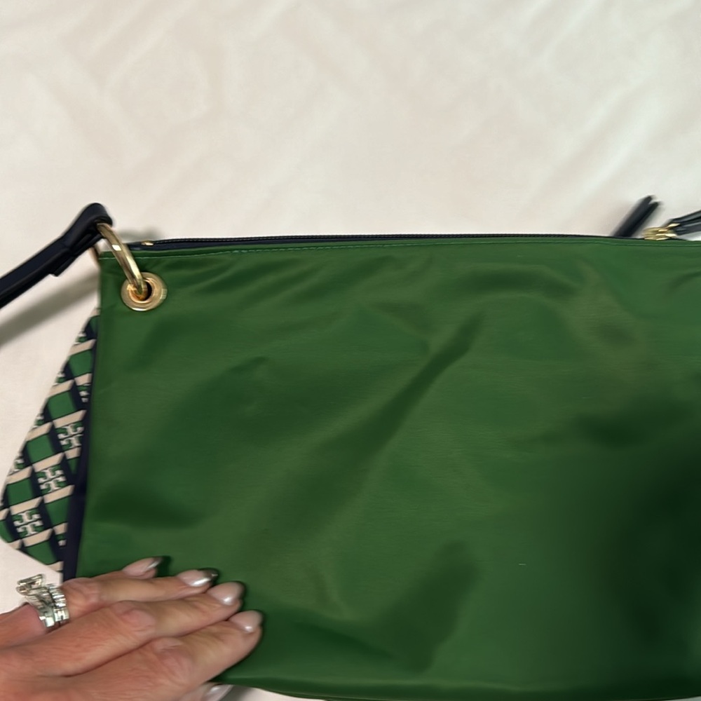 Tory Burch Green, Navy & Cream Patterned Cosmetic Pouch Trio - Picture 3 of 5